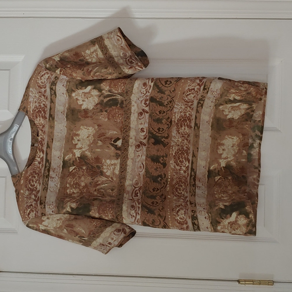 Hattie Carnegie Brown Vintage Patterned Blouse - image 1